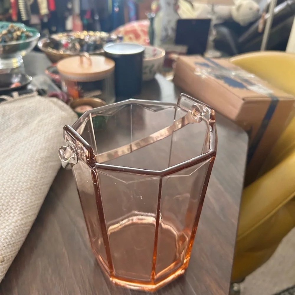 Vintage Pink glass ice bucket with sliver handle